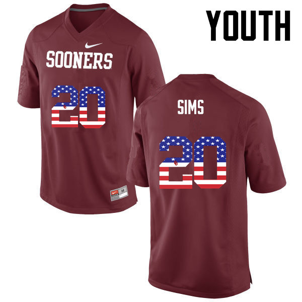 Youth Oklahoma Sooners #20 Billy Sims College Football USA Flag Fashion Jerseys-Crimson - Click Image to Close